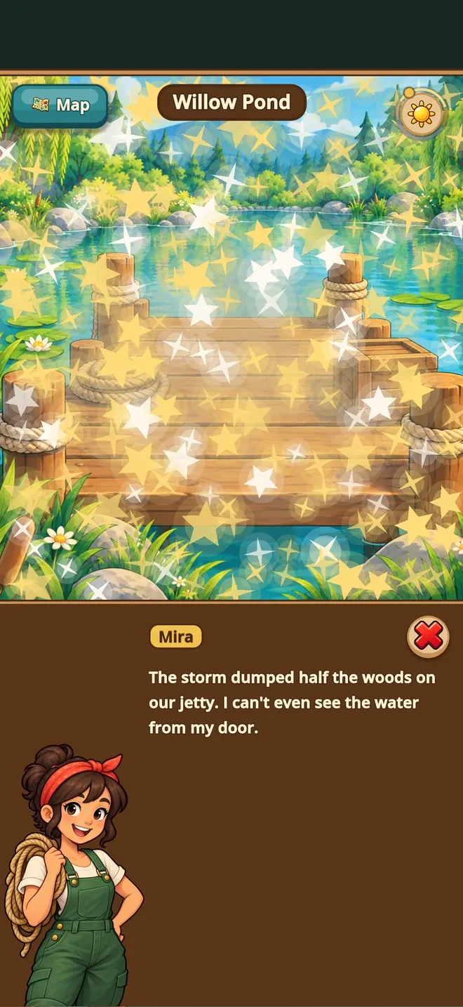 The jetty under a blanket of twinkling gold stars as it is made new
