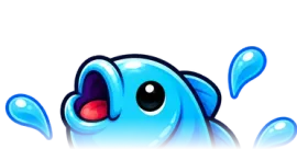 The Pocket Fishing mascot, a round blue fish, popping out of the pond