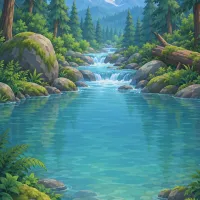 Clear water running over mossy stones